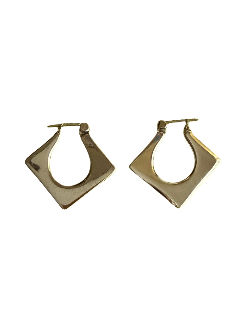 Vintage Modernist Geometric Hoop Earrings Silver Tone Open Square Diamond Shape